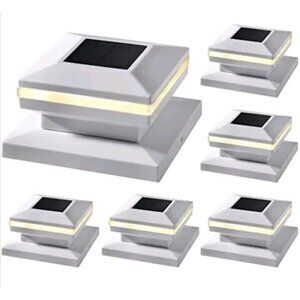 6 Pack Solar White Post Lights Dynaming Outdoor Decorative Post Cap Light 3000K